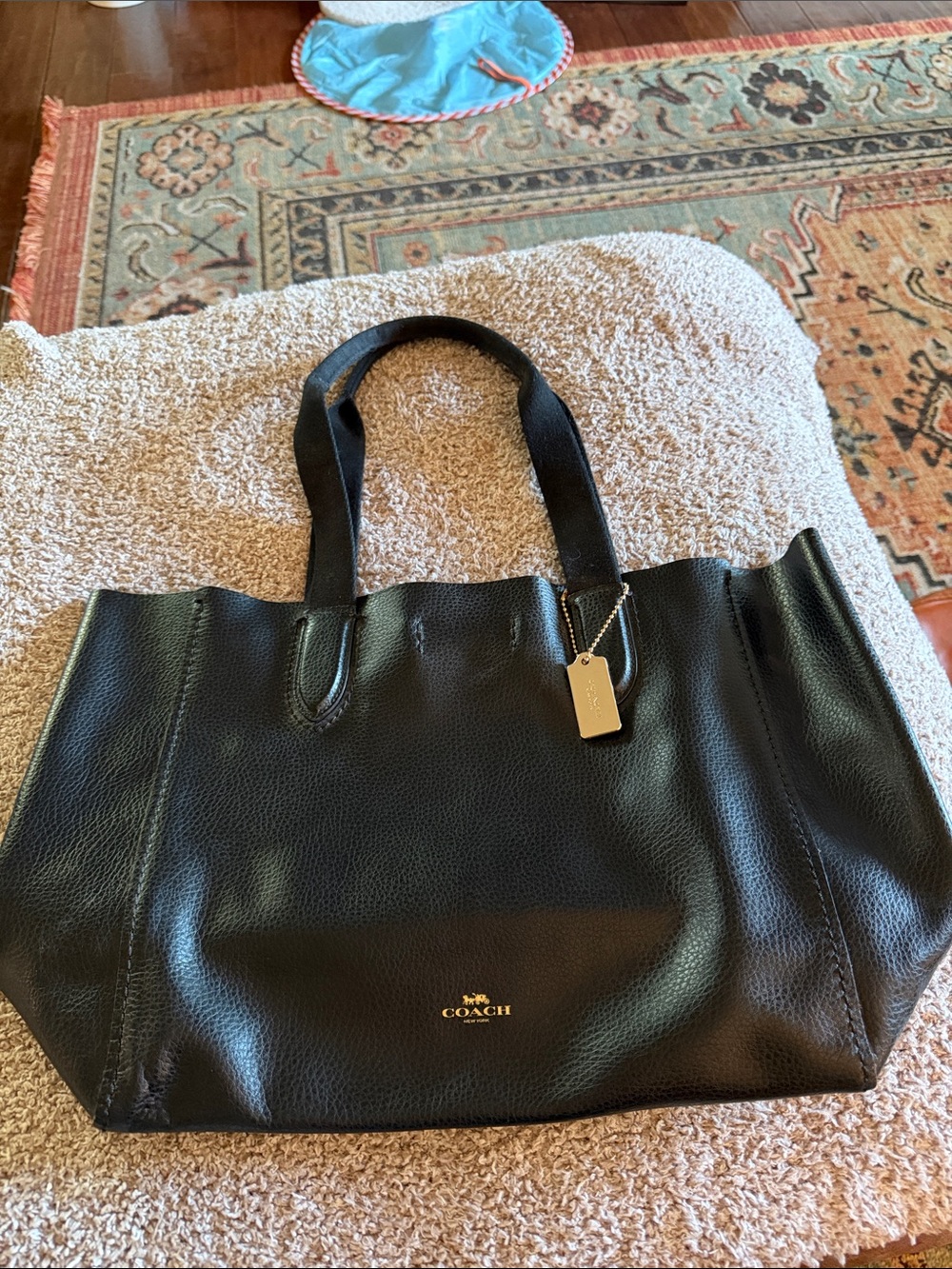 Coach Black Pebbled Leather Derby Tote Shoulder Bag Burgundy Interior